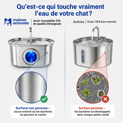 Fontaine à Eau pour Chat en Acier Inoxydable 3,2L