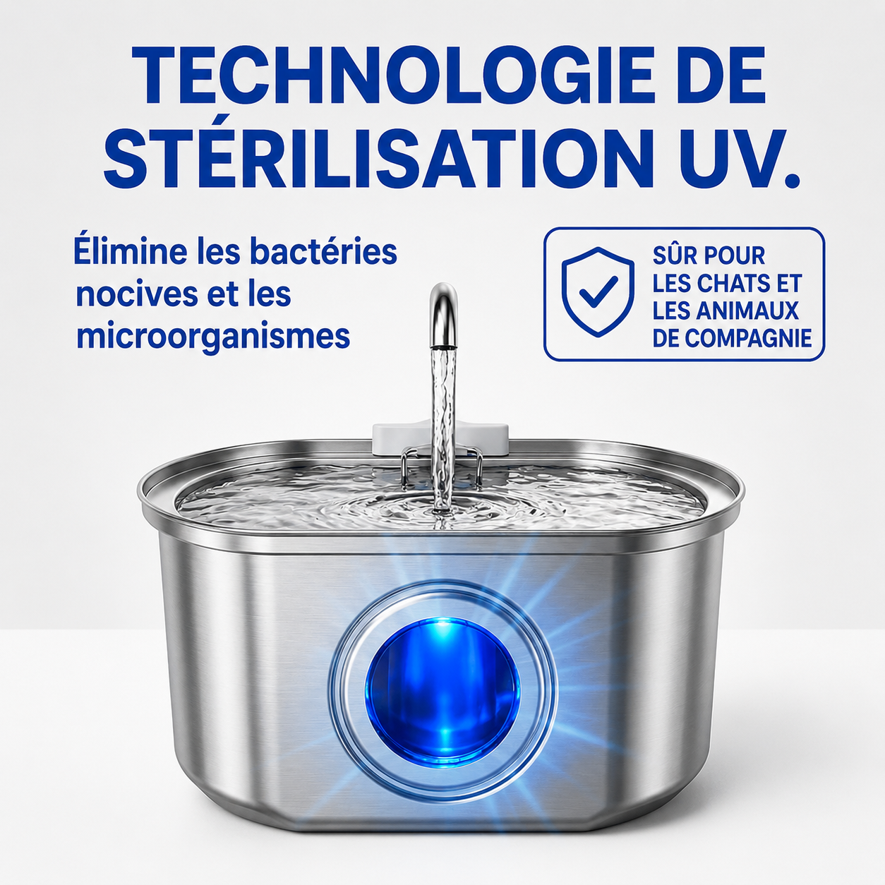 Fontaine à Eau pour Chat en Acier Inoxydable 3,2L