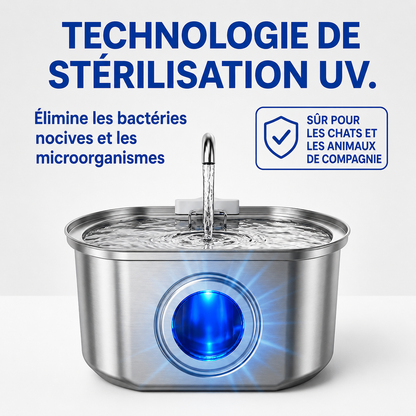 Fontaine à Eau pour Chat en Acier Inoxydable 3,2L